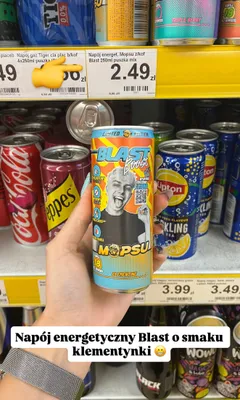 Napój energetyczny Blast Boost Mopsu Clementine promocja w Dino