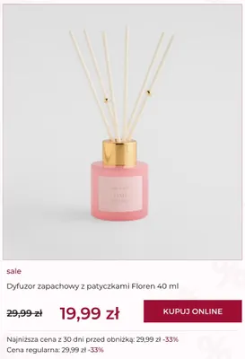 Dyfuzor zapachowy z patyczkami Floren home & you promocja w home&you