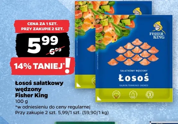 Łosoś sałatkowy wędzony Fisher King promocja w Netto