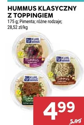 Hummus klasyczny z toppingiem Kuhl Mann Pimenta promocja w Stokrotka