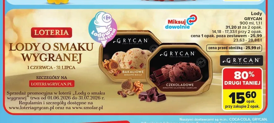 Lody Grycan Czekoladowe promocja w Carrefour Market