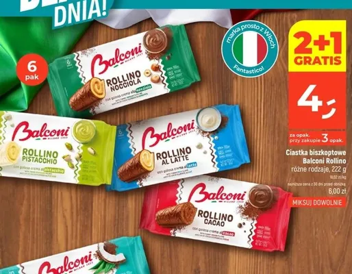 Ciastka biszkoptowe Balconi Rollino Nocciola 6-pak promocja w Dealz