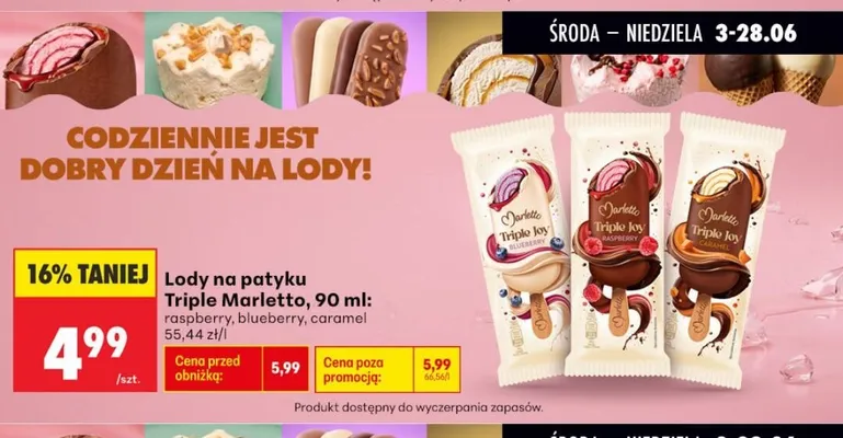 Lody na patyku Marletto Triple blueberry promocja w Biedronka
