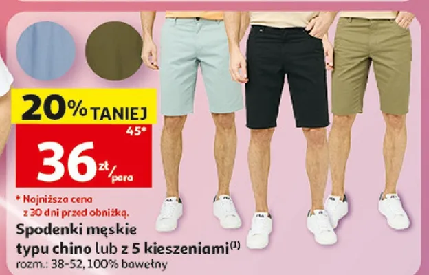Spodenki męskie z 5 kieszeniami Inextenso rozm. 38-52 100% bawełny promocja w Auchan
