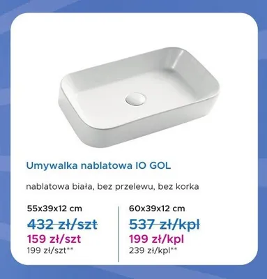 Umywalka nablatowa IO GOL 55x39x12 cm promocja w Blu Salony Łazienek