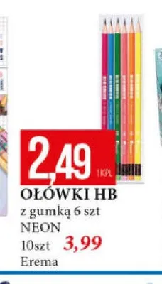Ołówki HB z gumką Neon Erema 6-pak promocja w Leclerc