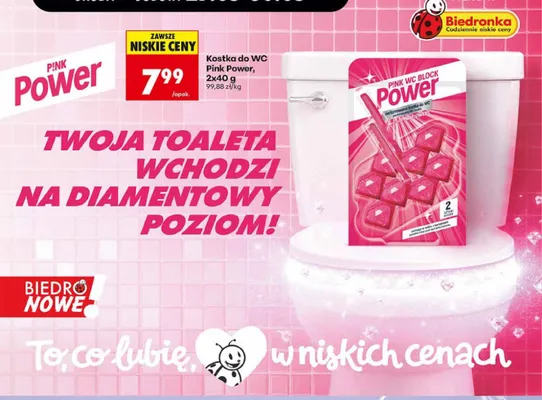 Kostka do WC Pink Power 2-pak 40g promocja w Biedronka