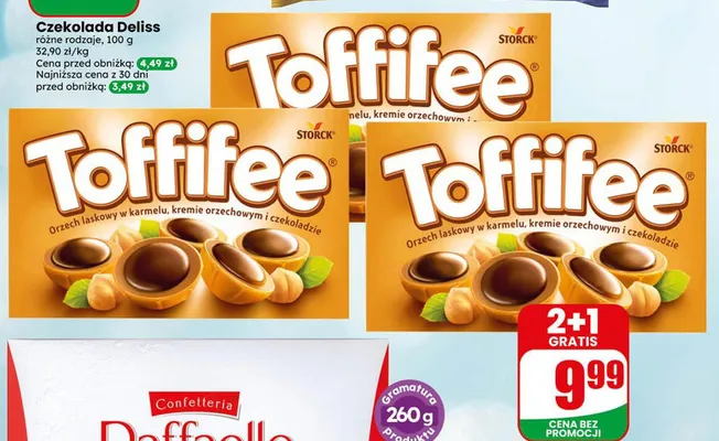 Bombonierka Toffifee orzech laskowy w karmelu kremie orzechowym i czekoladzie promocja w Dino