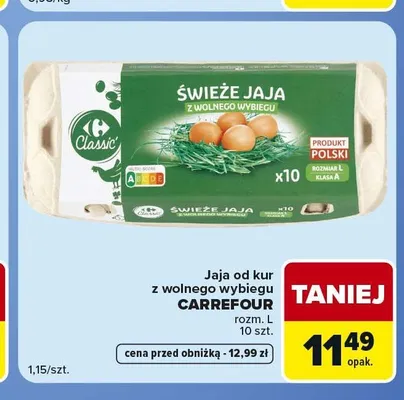 Jaja od kur z wolnego wybiegu Carrefour Classic promocja w Carrefour Express