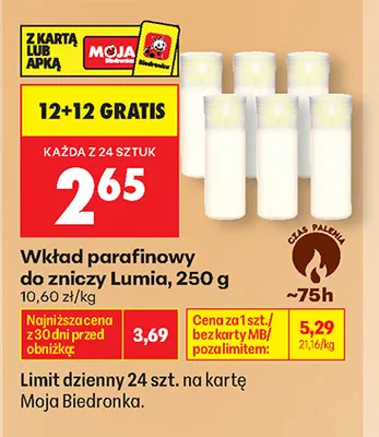 Wkład parafinowy do zniczy Lumía promocja w Biedronka