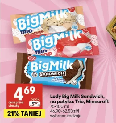 Lody Big Milk Sandwich promocja w Delikatesy Centrum