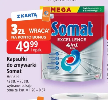 Kapsułki do zmywarki Somat Excellence 4in1 promocja w Leclerc