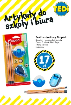 Zestaw startowy 5 części, 1 gumka do ścierania Zenoa, 3 ołówki Black Peps, 1 temperówka promocja w Tedi
