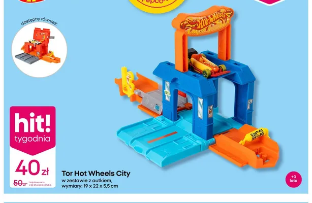 Tor Hot Wheels City w zestawie z autkiem 19x22x5,5cm promocja w Pepco