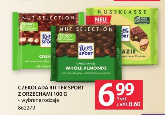 Czekolada Ritter Sport Nussklasse Gesalzene Pistazien promocja w Selgros