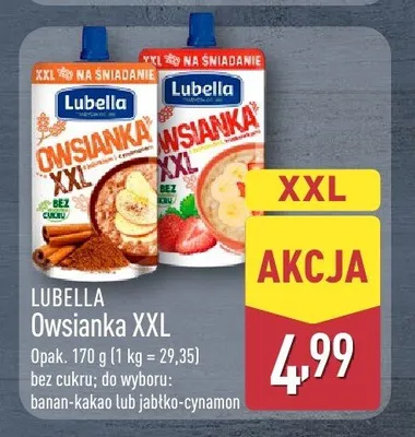 Owsianka Lubella banan-kakao XXL promocja w Aldi