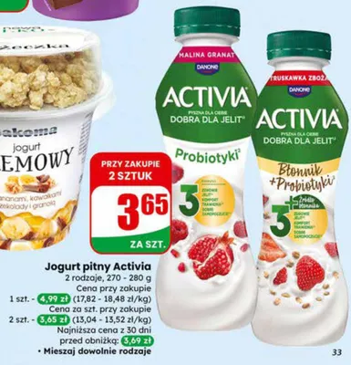 Jogurt pitny 2 rodzaje promocja w Dino