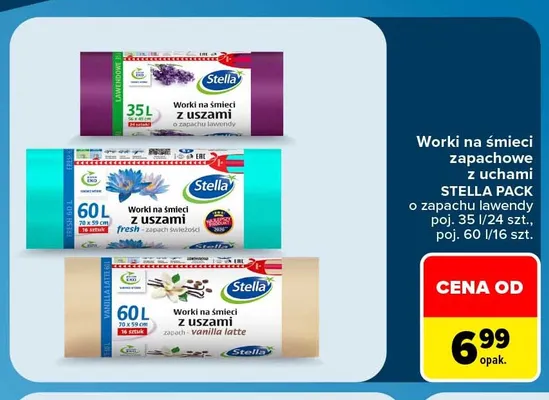 Worki na śmieci z uszami Stella Pack 16-pak o zapachu vanilla latte 60 l promocja w Carrefour