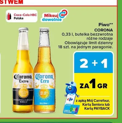 Piwo bezalkoholowe Corona Cero promocja w Carrefour Market