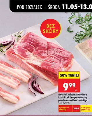 Boczek wieprzowy bez kości i skóry pakowany próżniowo Kraina Mięs promocja w Biedronka