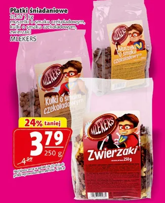 Płatki śniadaniowe muszelki o smaku czekoladowym Mlekers promocja w Prim Market