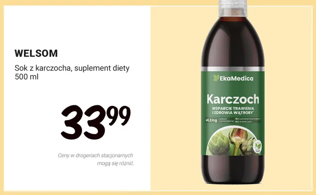 Sok z karczocha suplement diety Welsom promocja w Rossmann