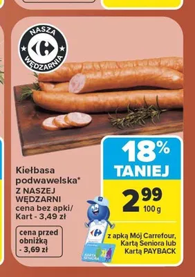 Kiełbasa podwawelska Z Naszej Wędzarni promocja w Carrefour Market