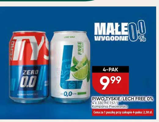 Piwo bezalkoholowe Tyskie Zero 0.0 4-pak 330ml promocja w Chata Polska