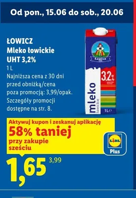 Mleko łowickie UHT 3,2% Łowicz promocja w Lidl