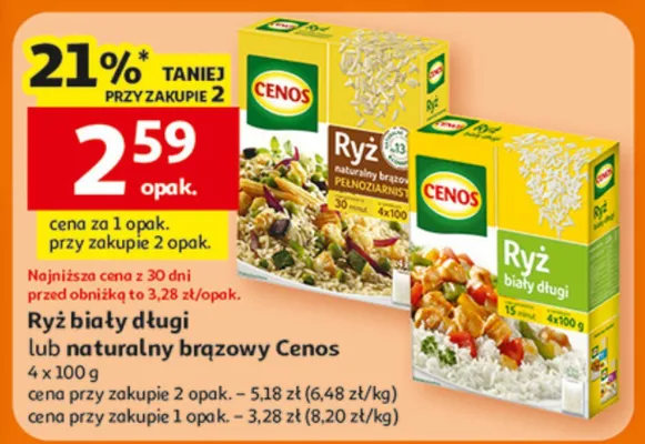 Ryż biały długi lub naturalny brązowy Cenos promocja w Auchan