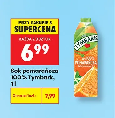 Sok pomarańcza 100% Tymbark promocja w Biedronka
