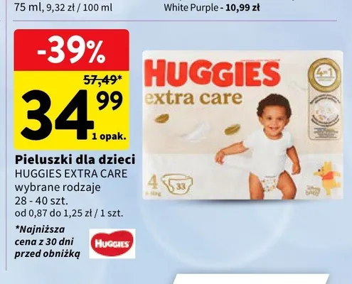 Pieluszki dla dzieci Huggies Extra Care promocja w Intermarche