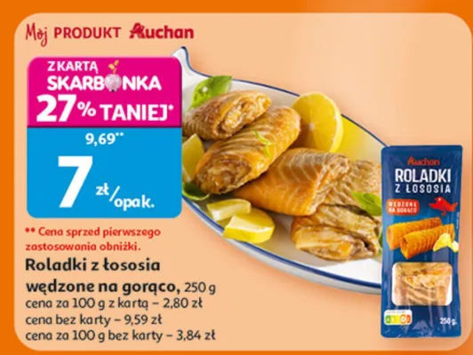 Roladki z łososia wędzone w sosie promocja w Auchan