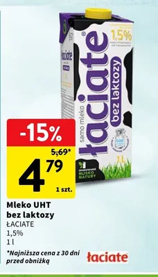 Mleko UHT bez laktozy Łaciate 1,5% promocja w Intermarche