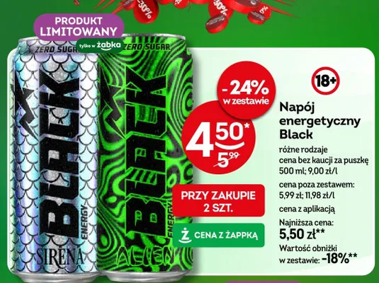 Napój energetyczny Black Sirena Zero Sugar promocja w Żabka