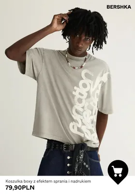 Koszulka boxy z efektem sprania i nadrukiem Bershka promocja w Bershka