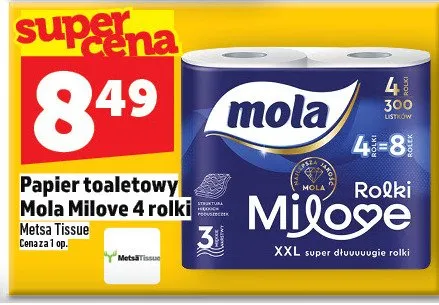 Papier toaletowy Mola Milove 4 rolki promocja w TOPAZ