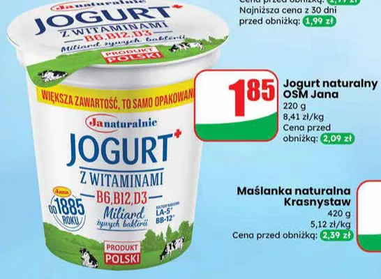 Jogurt naturalny z witaminami promocja w Dino