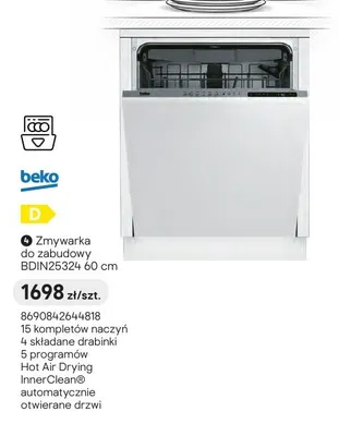 Zmywarka do zabudowy Beko BDIN25324 60cm promocja w Castorama