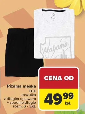 Piżama męska TEX koszulka z długim rękawem + spodnie długie promocja w Carrefour