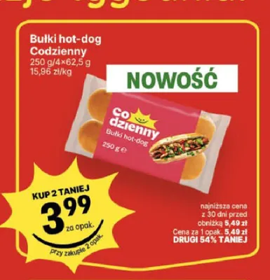 Bułki hot-dog Codzienny 4-pak 62,5 g promocja w Delikatesy Centrum