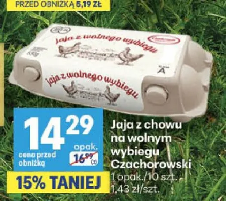 Jajka kurze z chowu na wolnym wybiegu Czachorowski promocja w Delikatesy Centrum