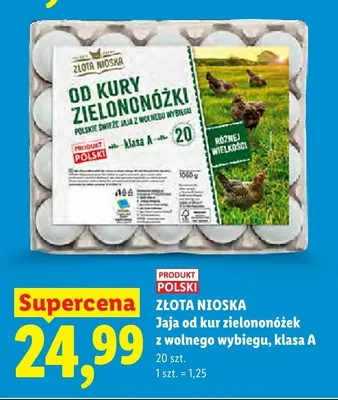 Jaja od kury zielononóżki z wolnego wybiegu klasa A Złota Nioska promocja w Lidl