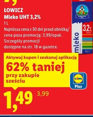 Mleko UHT 3,2% Łowicz promocja w Lidl