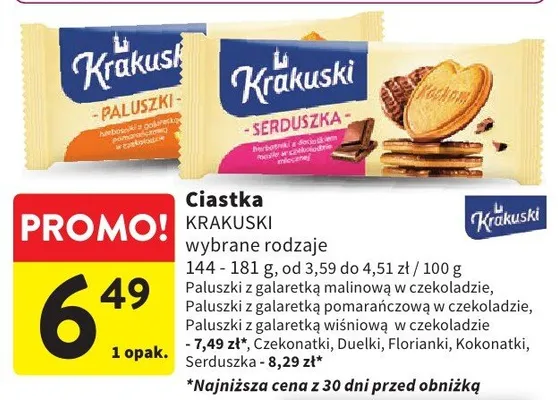 Ciastka Paluszki z galaretką malinową w czekoladzie promocja w Intermarche
