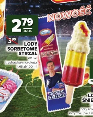 Lody sorbetowe Strzał truskawka-marakuja Koral promocja w Stokrotka