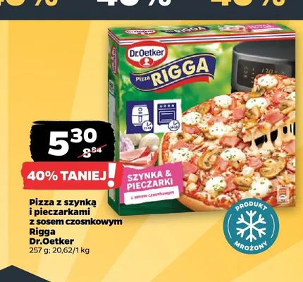 Pizza z szynką i pieczarkami z sosem czosnkowym Rigga Dr.Oetker promocja w Netto