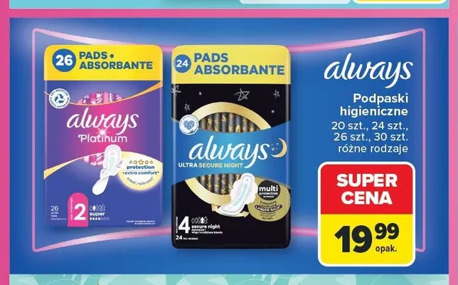 Podpaski higieniczne Always Platinum promocja w Carrefour