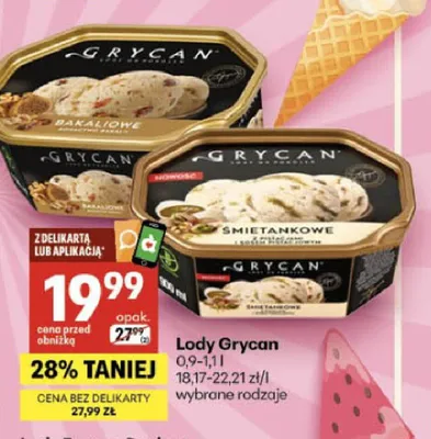 Lody Grycan Bakaliowe promocja w Delikatesy Centrum