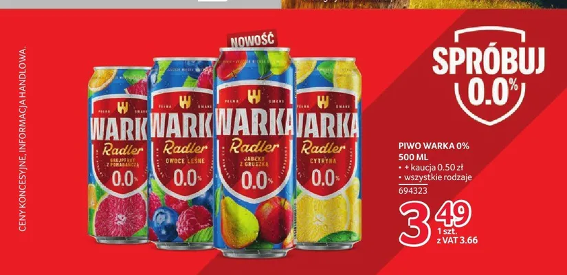 Piwo bezalkoholowe Warka Radler Cytryna promocja w Selgros